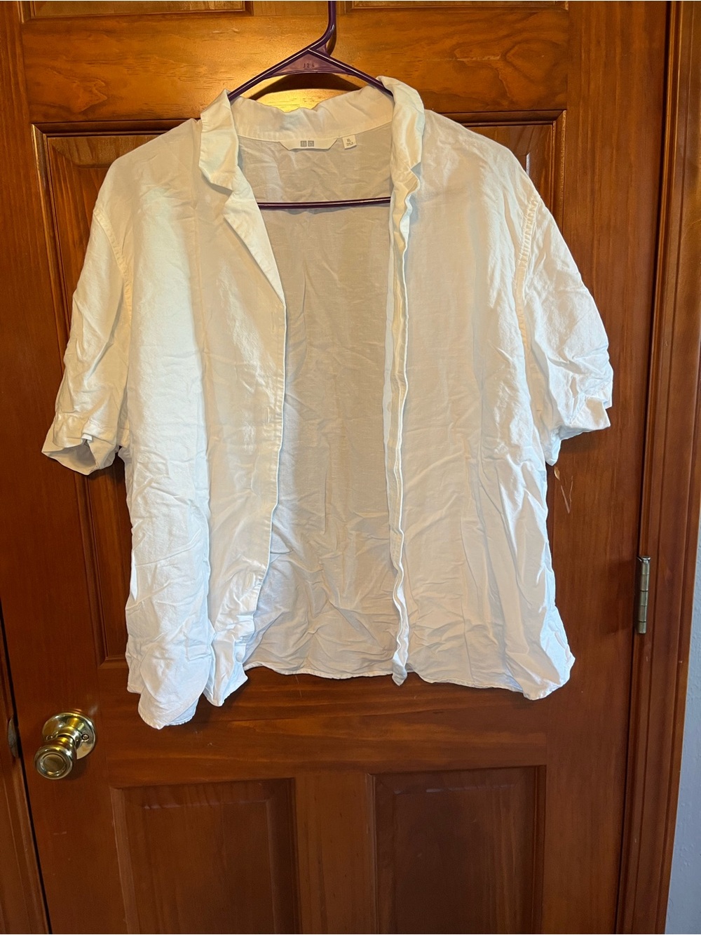 Uniqlo White Short-Sleeve Ruffle-Trim Button-Down Shirt